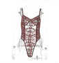 Sensual Lace Mesh See-through Embroidery Strappy Bodysuit