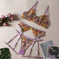 Ellolace Lingerie Sensual Lace Underwear Transparent Embroidery 3-Piece Garters