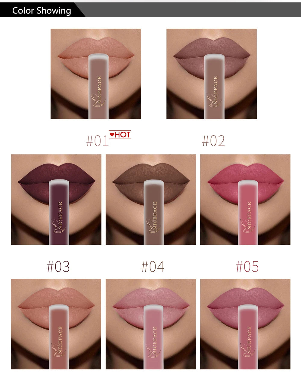 NICEFACE Nude Liquid Lipsticks Waterproof Velvet Matte Lip Gloss Long Lasting Non-stick Cup Lip Tint Makeup Pigment Cosmetics