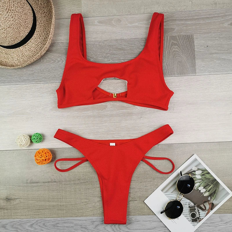 Ellolace Sexy Bikini Hollow Out Women's Swimsuit High Cut Micro Swimwear 2022 Stylish Bathing Suit Beach Outfits 2 Pieces