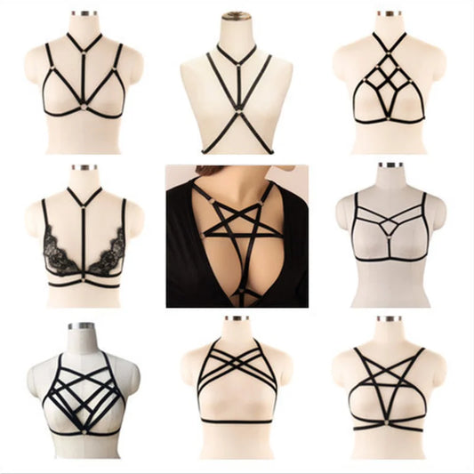 BDSM Lingerie Body Harness Bra for Women Fetish Chest Bondage Bra Cage Sexy Hollow Elastic Goth Crop Tops Suspender Garter Belt