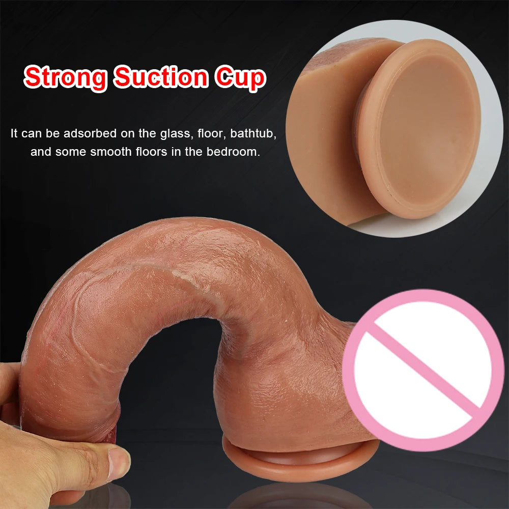 Skin Feeling Realistic Penis Soft Sexy Huge Dildo Female Masturbator Double-layer Silicone Suction Cup Dildos for Women Big Dick