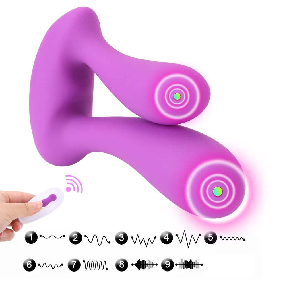 Double Penetration Dual Head Anal Plug Vibrator Anus Vagina Massager 9 Speed G-Spot Stimulator Remote Control Sex Toys For Woman