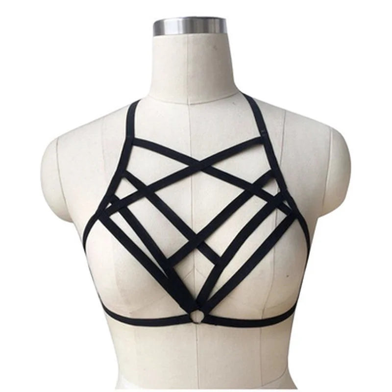 BDSM Lingerie Body Harness Bra for Women Fetish Chest Bondage Bra Cage Sexy Hollow Elastic Goth Crop Tops Suspender Garter Belt