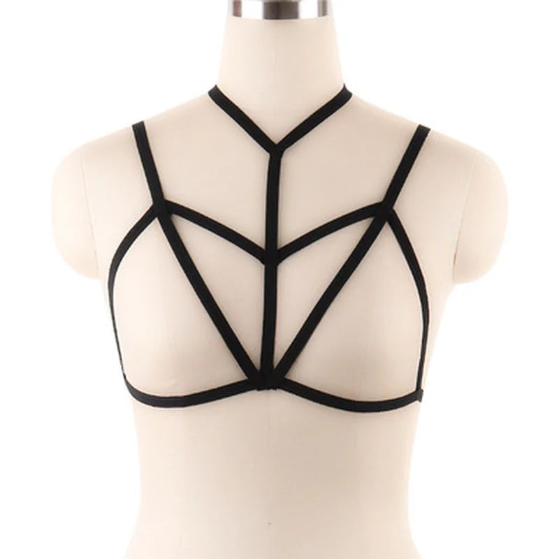 BDSM Lingerie Body Harness Bra for Women Fetish Chest Bondage Bra Cage Sexy Hollow Elastic Goth Crop Tops Suspender Garter Belt