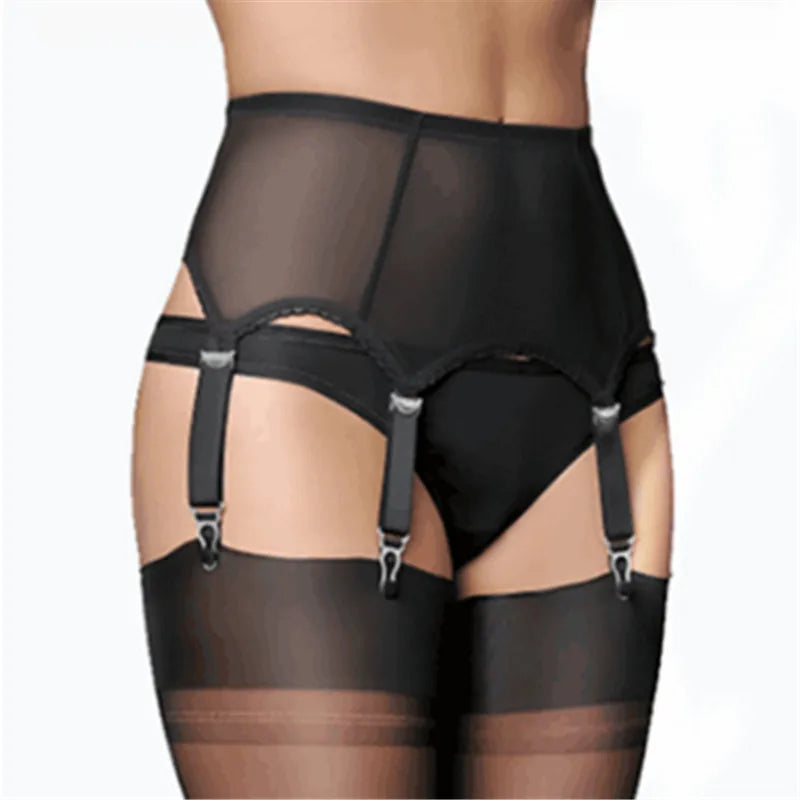 Sexy Women Vintage High Waist Garter Belt Sexy Lingerie Suspender Elastic Belt Stocking Garter Belt with 6 Metal Buckles Straps