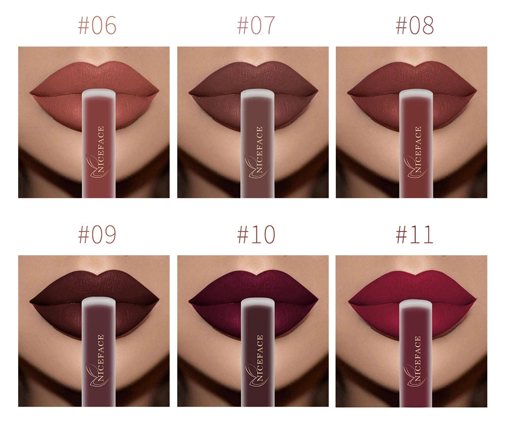 NICEFACE Nude Liquid Lipsticks Waterproof Velvet Matte Lip Gloss Long Lasting Non-stick Cup Lip Tint Makeup Pigment Cosmetics