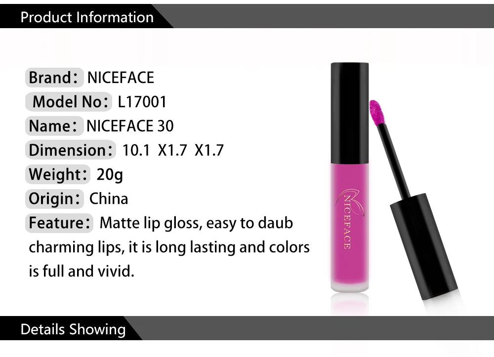 NICEFACE Nude Liquid Lipsticks Waterproof Velvet Matte Lip Gloss Long Lasting Non-stick Cup Lip Tint Makeup Pigment Cosmetics