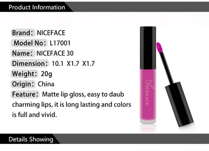 NICEFACE Nude Liquid Lipsticks Waterproof Velvet Matte Lip Gloss Long Lasting Non-stick Cup Lip Tint Makeup Pigment Cosmetics