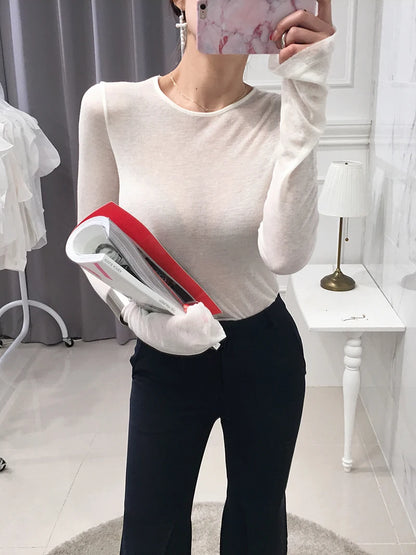 Shintimes Sexy Shirt Women T-Shirt Long Sleeve Korean Style Slim Basic Elasticity Tshirt Top Womens Clothing T Shirt Femme