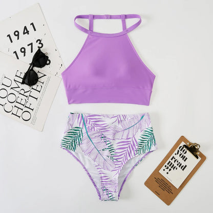 Sexy Bikini 2024 Woman High Neck Swimsuit Female Two Pieces Swimwear Women High Waist Bikinis Set Beach Wear for Bathing Suit