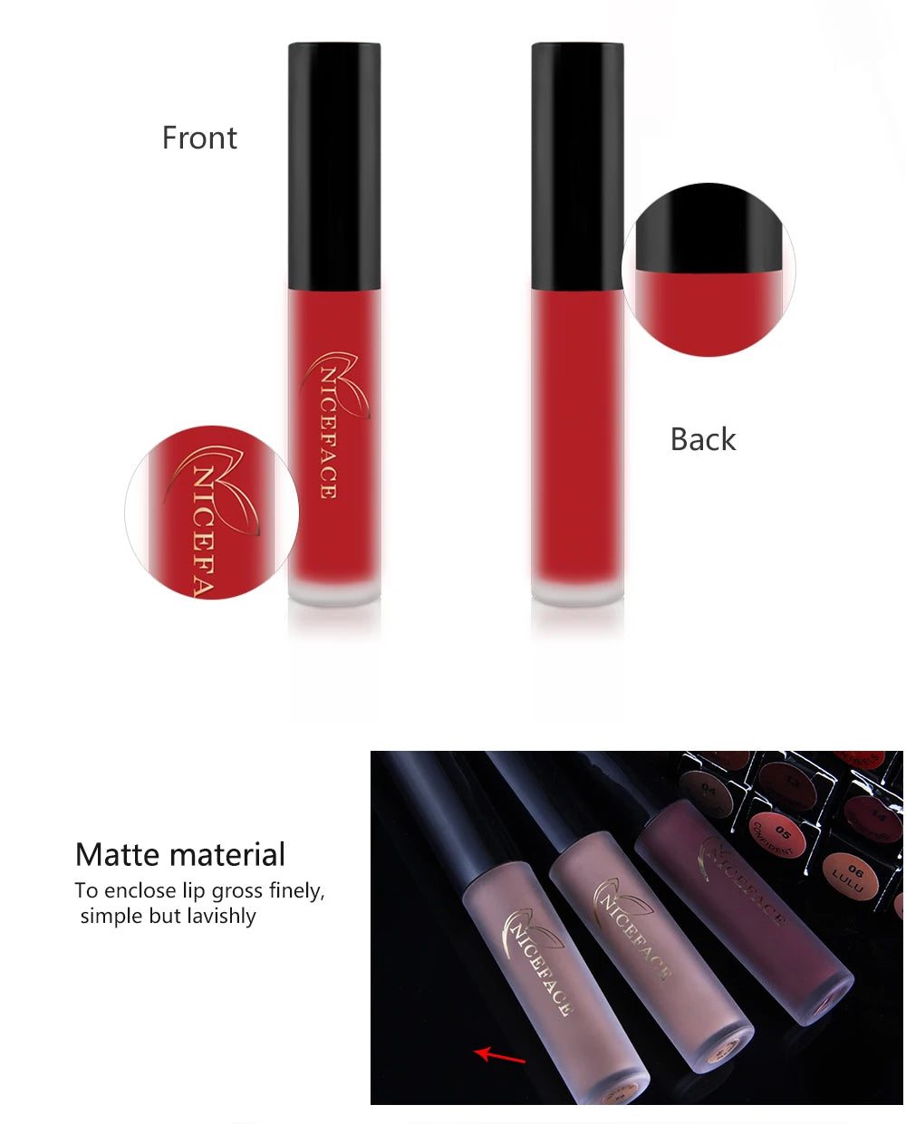 NICEFACE Nude Liquid Lipsticks Waterproof Velvet Matte Lip Gloss Long Lasting Non-stick Cup Lip Tint Makeup Pigment Cosmetics