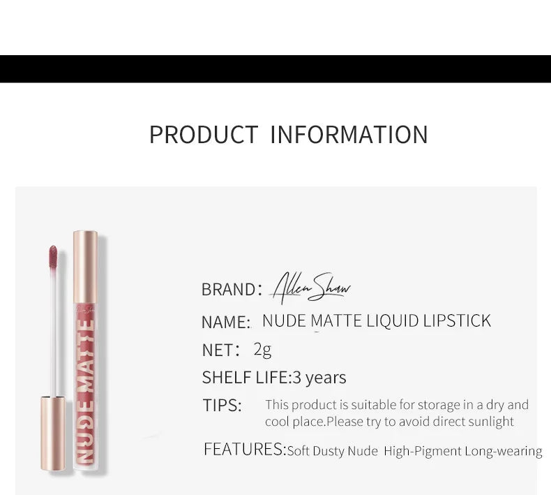 Nude Matte Lip Gloss 8 Color Waterproof Long Lasting Sexy Red Liquid Lipstick Moisturizing Nonstick Cup Makeup Lip Tint Cosmetic