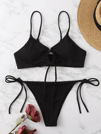 Sexy Plain Bikini Swimsuit Woman 2024 Swimwear Lace Up Swimming for Woman Bathing Suits Thong Bikinis Sets 2 Pieces Beach Wear