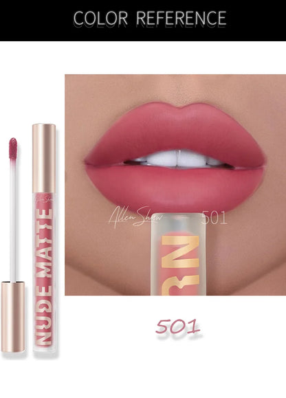 Nude Matte Lip Gloss 8 Color Waterproof Long Lasting Sexy Red Liquid Lipstick Moisturizing Nonstick Cup Makeup Lip Tint Cosmetic