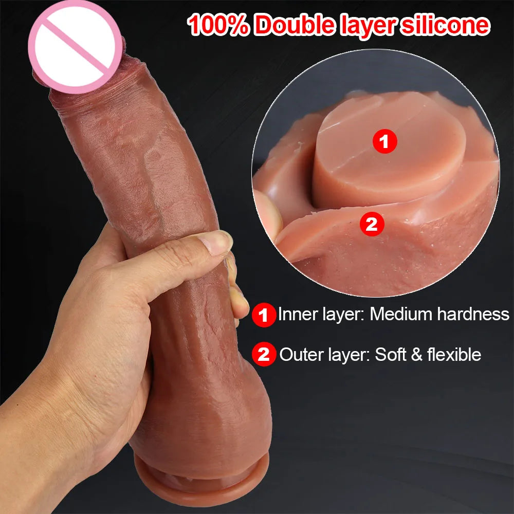 Skin Feeling Realistic Penis Soft Sexy Huge Dildo Female Masturbator Double-layer Silicone Suction Cup Dildos for Women Big Dick