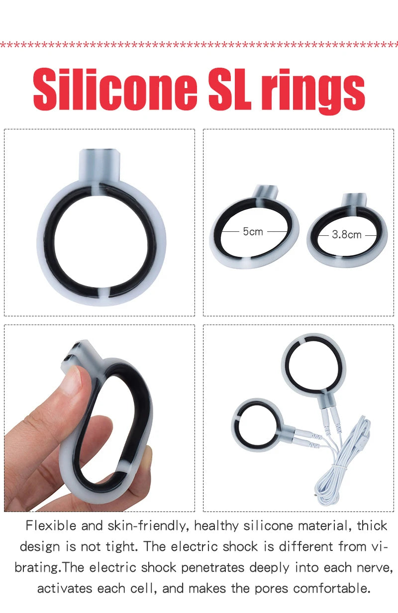 Electro Shock Penis Ring,E-stim Cock Cage,Penis Stimulation Cock Ring,Penis Extender Enlargement Ring,Sex Tool For Men Adult Toy