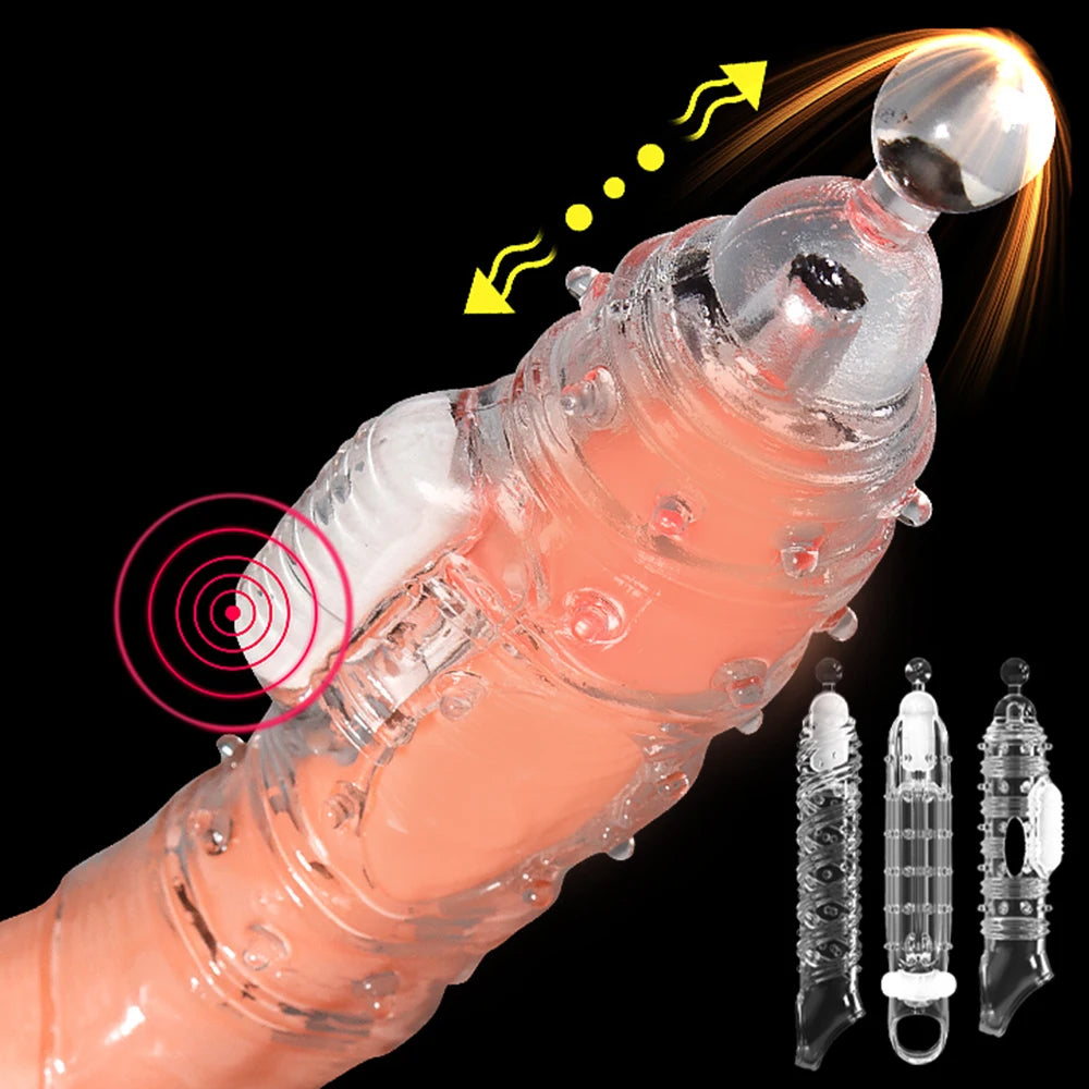 Vibrating Condoms Enlargement For Men Reusable Condoms Dildo Vibrator Penis Ring Sleeve Adult Sex Shop Sex Toy for Couples