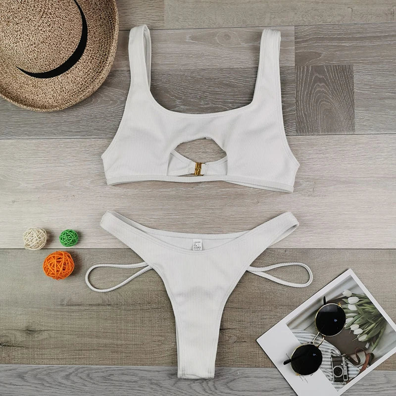 Ellolace Sexy Bikini Hollow Out Women's Swimsuit High Cut Micro Swimwear 2022 Stylish Bathing Suit Beach Outfits 2 Pieces