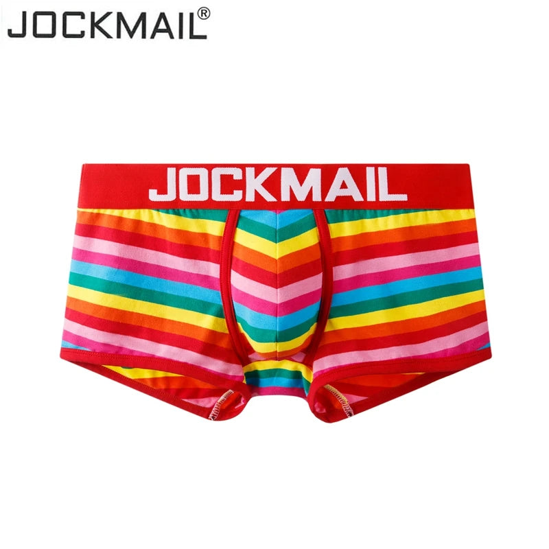 Jockmail Fashion Brand Sexy Underwear Men Boxer Rainbow Stripe Boxershorts Men Low-Rise Breathable Pouch Gay Calzoncillos Hombre