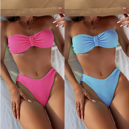 2024 Sexy Women High Waist Bikini Swimsuit Swimwear Female Bandeau Thong Brazilian Bikini Set Bathing Suit Bather