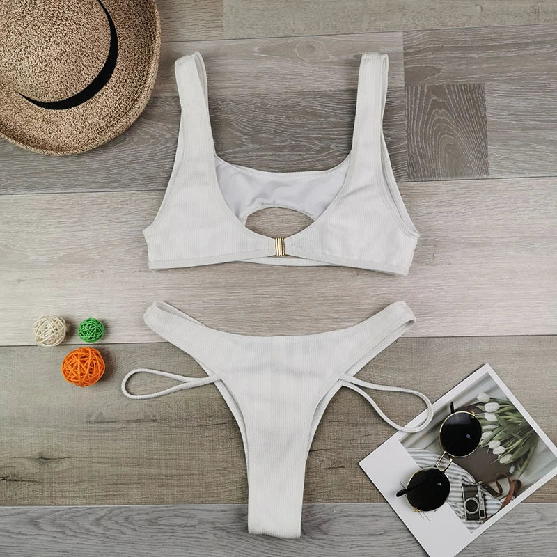 Ellolace Sexy Bikini Hollow Out Women's Swimsuit High Cut Micro Swimwear 2022 Stylish Bathing Suit Beach Outfits 2 Pieces