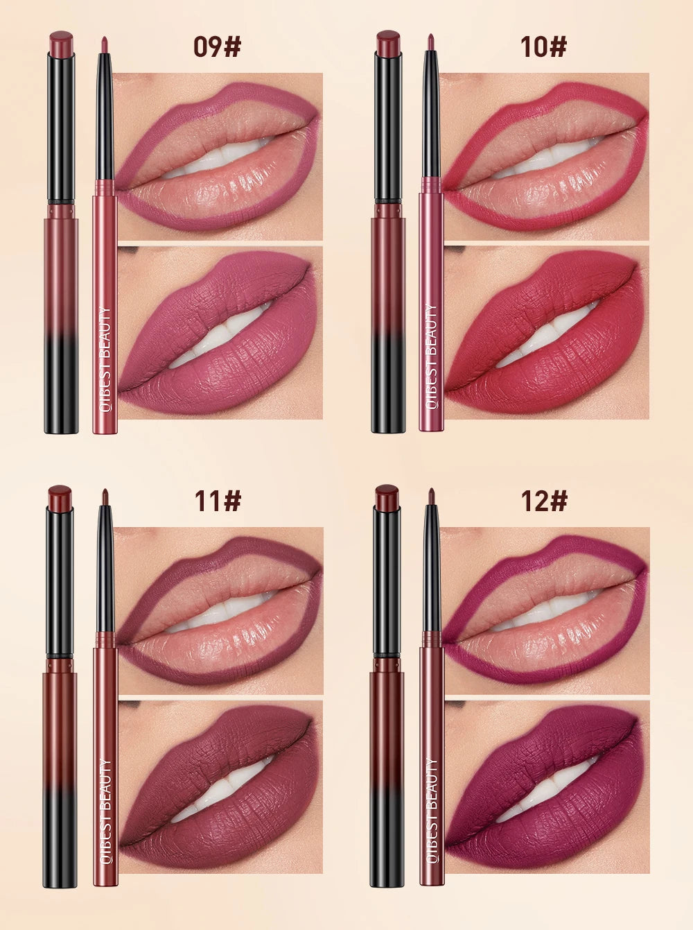 QIBEST 2pcs Lipstick Lipliner Pen Set Matte Velvet Lip Liner Pencil Contour Makeup Sexy Red Lip Stick Long Lasting Cosmetics