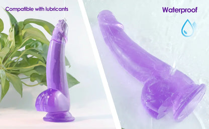 Purple Realistic Dildo Pink Crystal Penis Artificial Soft Smooth Dildo Anal Strap-on Stick with Balls Sex Toy for Women Adult18+