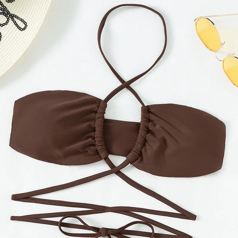 2023 3 Pieces Set Swimwear Women Sexy Lace Up Micro Bikini Set With Skirt Female Print Low Wais Swimsuit Beachwear Bathing Suit