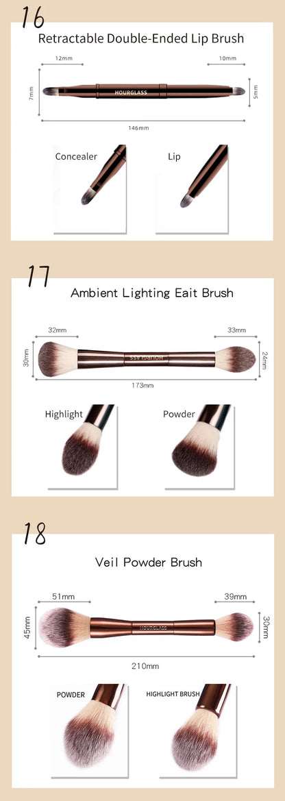 Hourglass Makeup Brush All Kinds Eyeshadow Foundation Concealer Powder Bronzer Blusher Eyeliner Retractable Professional Brushes