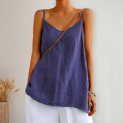 Women's Summer Top Cotton Linen Spaghetti Strap Top V-neck Sleeveless Loose Women Vest Sexy Sling Blouse Top Female Clothing