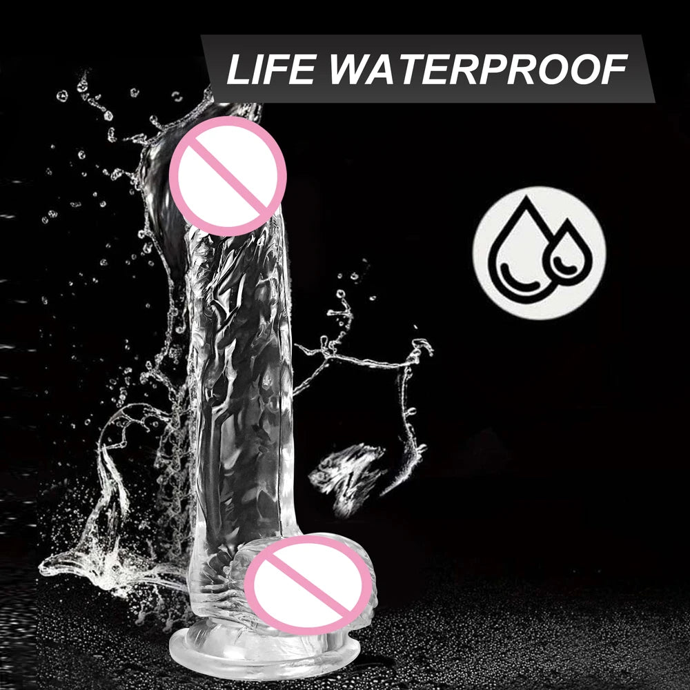 4 Sizes Transparent  Soft Jelly Dildo Realistic Fake Dick Penis Sucker Butt Plug Sex Toys for Woman Men Vagina Anal Sex Toys