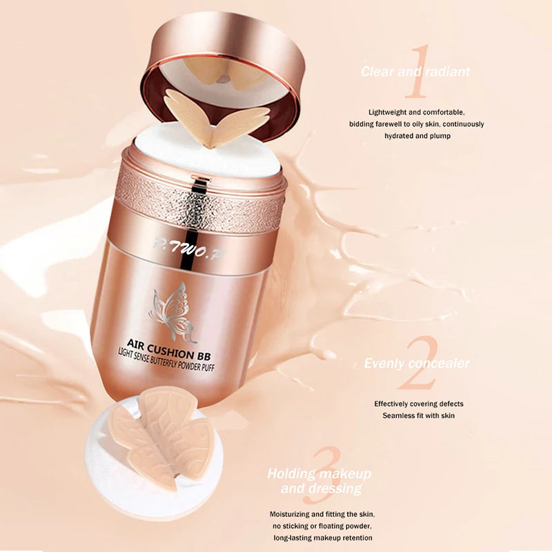 Air Cushion BB Cream Butterfly Powder Puff Moisturizing Foundation Concealer Whitening Oil-control Waterproof Makeup Cosmetics