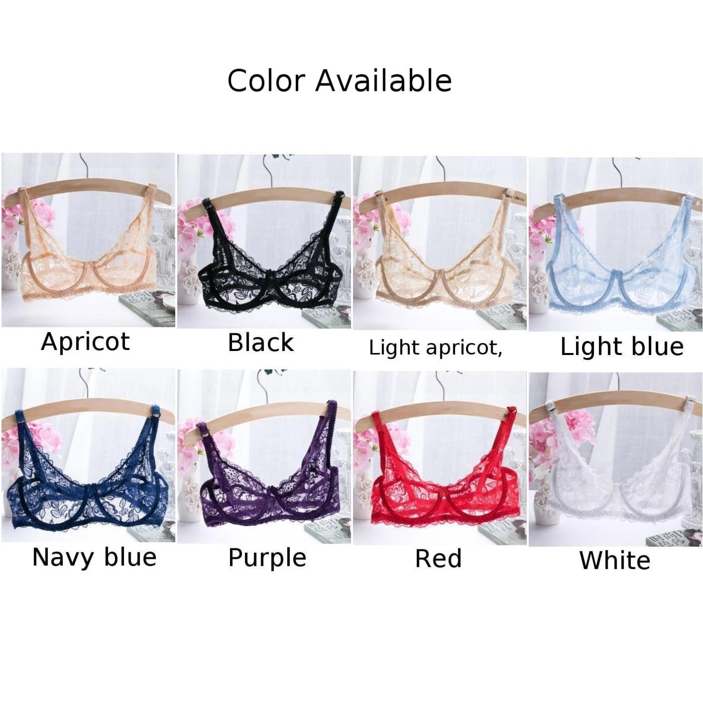 Women’s Sexy Lace Bra Mesh Transparent Lingerie Strap Breathable Underwire Top Solid Elasticity Bottom Wear Erotic Underwear