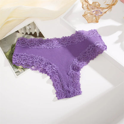 5PCS Women Cotton Brazilian Panties Lace Sexy Girls Underwear Low Waist Solid Color Briefs Female Breathable G-String Lingerie