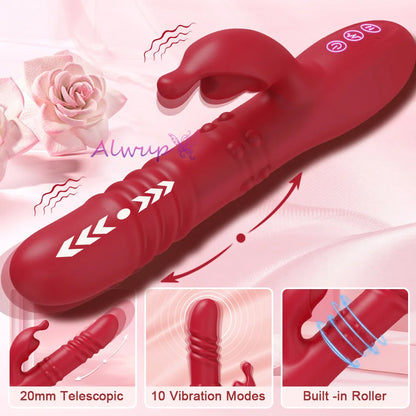 Rabbit Vibrator For Women Powerful G Spot Telescopic Rotating Clitoris Vagina Stimulator Female Masturbator For Adult Sexy Toys