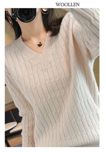 Autumn Winter Temperament Female Solid Color Knitted Tops 2023 Fashion V-Neck All-match Long Sleeve Sweaters Women's Clothing