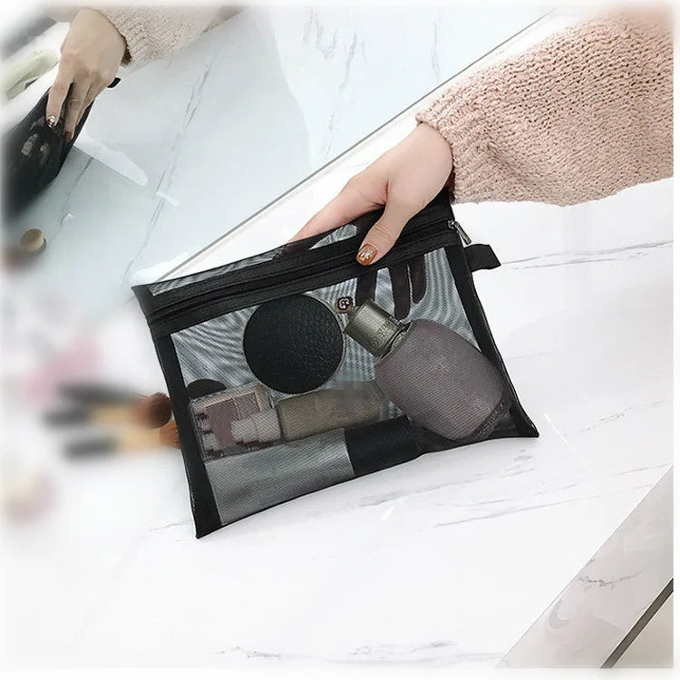 New Mesh Transparent Cosmetic Bags Small Large Clear Black Makeup Bag Portable Travel Toiletry Organizer Lipstick Storage Pouch