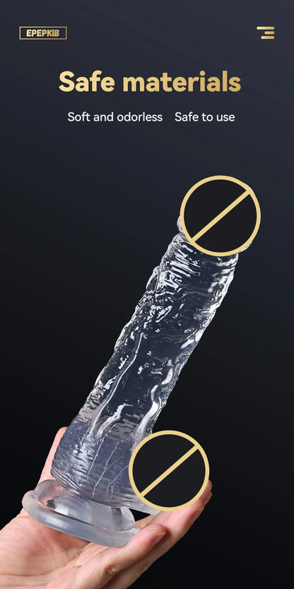 Big Crystal Jelly Realistic Clear Dildo Suction Cup Huge Transparent Penis Dick Anal Product Sex Toys For Woman Lesbian Adult