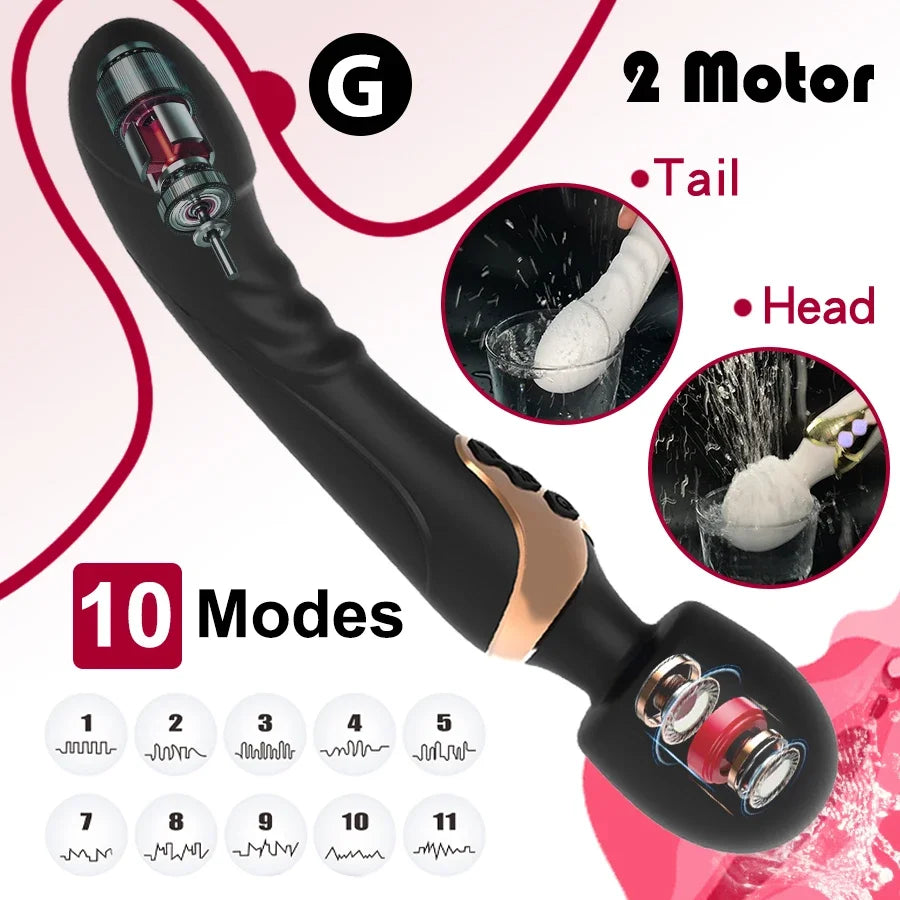 Powerful Dildos Vibrator Dual motor silicone large size Wand G-Spot Massager Sex Toy For Couple Clitoris Stimulator for Adults