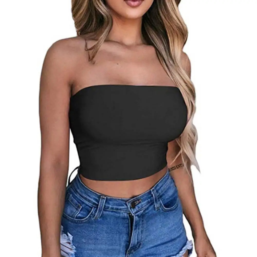 Women's Clothing Strapless Top Sexy Sleeveless Crop Top Elastic Boob Bandeau Tube Tops Shirt Cami Top топ женские топы женские