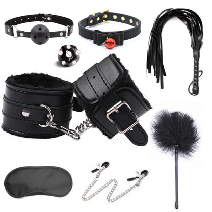 Bdsm Bondage Kit Leather Handcuffs Sets Whip Nipple Clamps Ball Gag Collar Sex Toys for Women Couples Flirt Adult Games Product