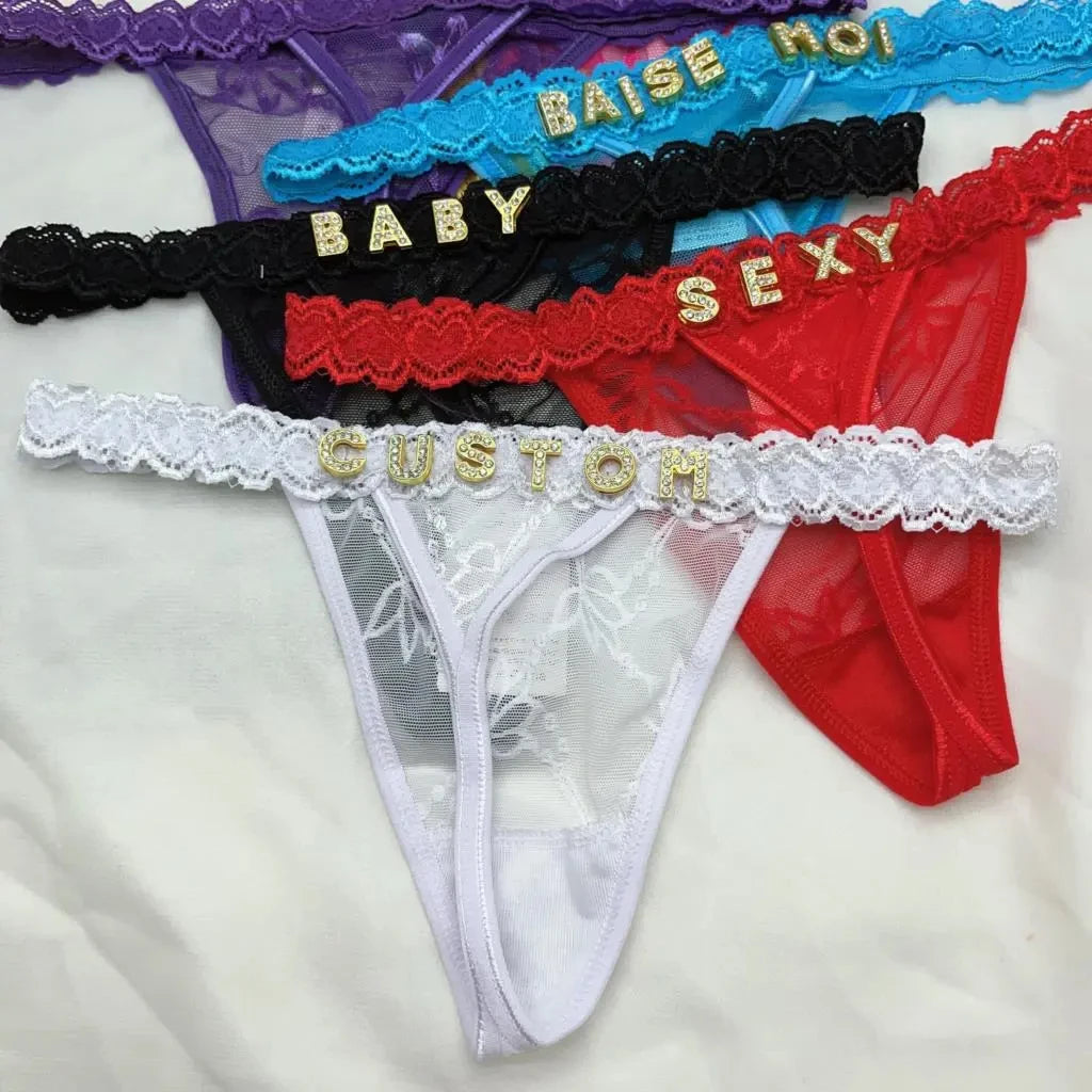 Custom Name Thongs Letters Name Sexy Lace Bikini Panties Personalized G-Strings Lingerie Underwear Valentine's Day Women Gifts