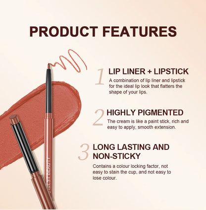 QIBEST 2pcs Lipstick Lipliner Pen Set Matte Velvet Lip Liner Pencil Contour Makeup Sexy Red Lip Stick Long Lasting Cosmetics