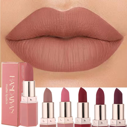 Handaiyan 6 Colors Matte Waterproof Velvet Nude Lipstick Sexy Red Brown Pigments Makeup Long Lasting Profissional