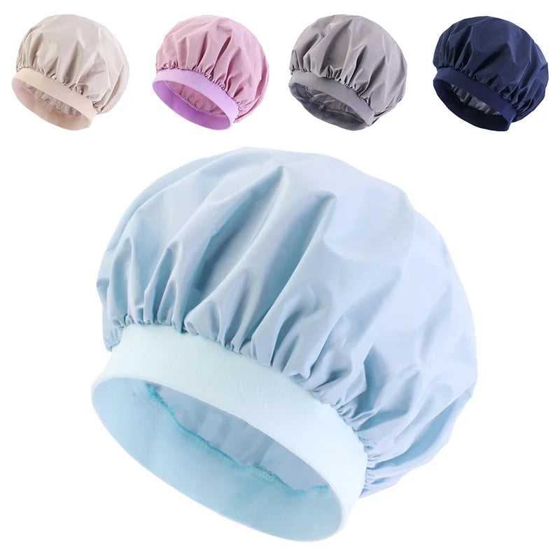 Women Waterproof Bath Hat Elastic Shower Hair Covers Bathing Caps Beanie Beauty Perm Cap Dustproof Hair Cap Bathroom Accessories