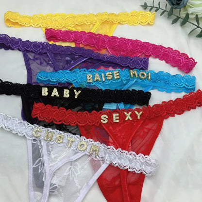 Custom Name Thongs Letters Name Sexy Lace Bikini Panties Personalized G-Strings Lingerie Underwear Valentine's Day Women Gifts