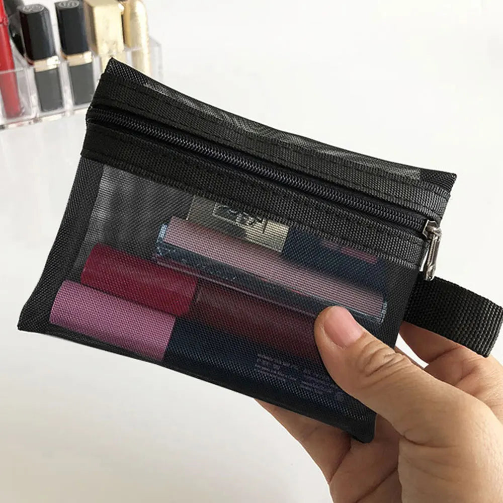 New Mesh Transparent Cosmetic Bags Small Large Clear Black Makeup Bag Portable Travel Toiletry Organizer Lipstick Storage Pouch