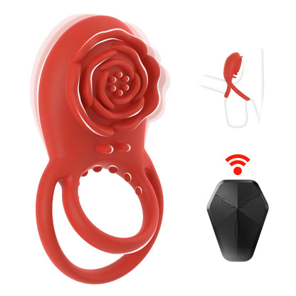 Cock Ring Vibrator for Men Wireless Remote Dual Penis Rings Harder Enhancer Clitoris G Spot Stimulator Rose Sex Toys for Couples