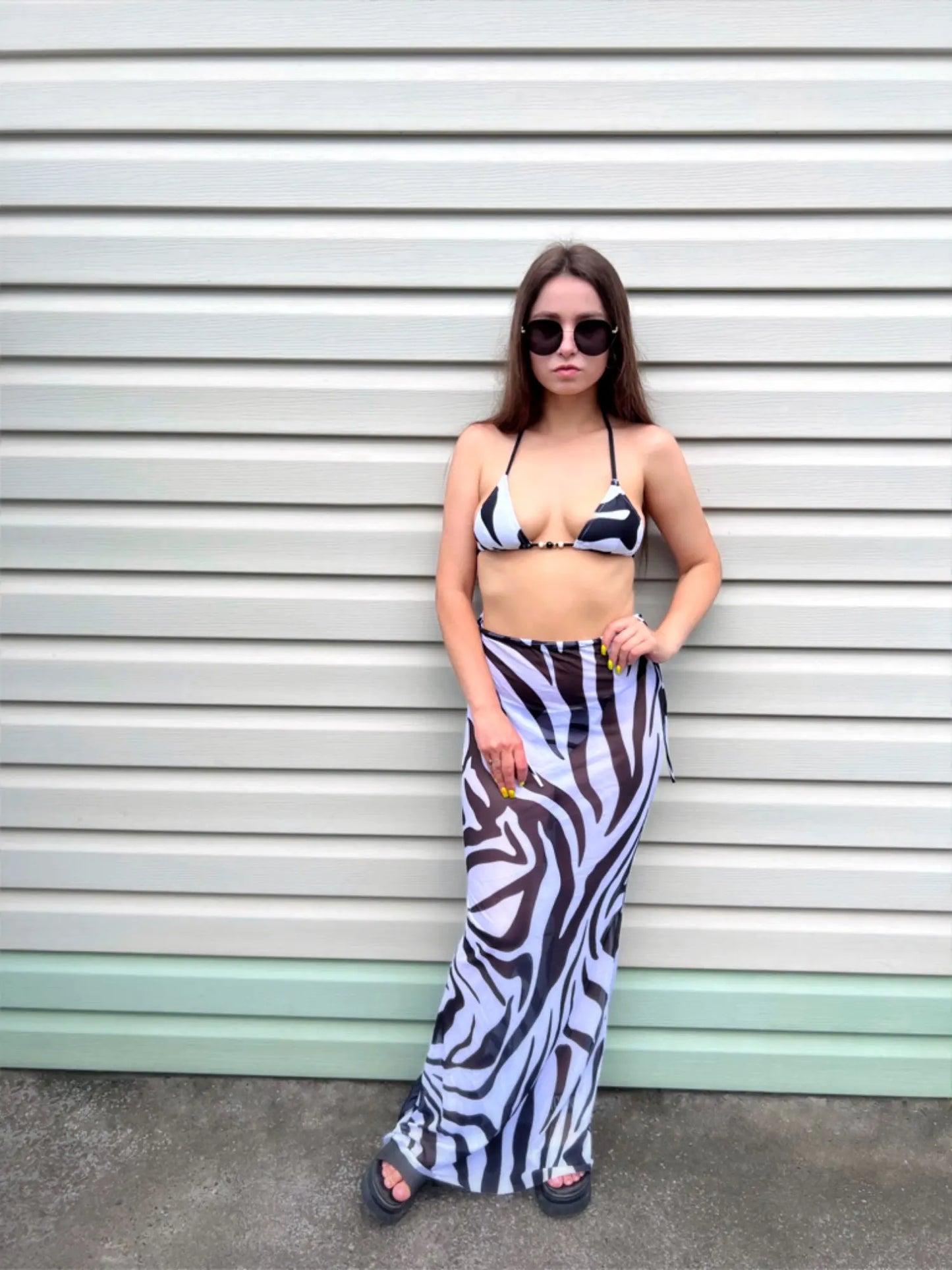 Sexy Zebra Stripes 3 Pieces Bikini Set 2024 Summer Beach Wear Triangle Bikinis Swimsuit With Skirt Swimwear Cover-up A1554